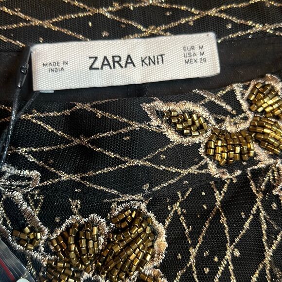 NWT ZARA Knit Embellished Beaded Black Gold Maxi Skirt M Limited Edition(400) - Picture 11 of 15